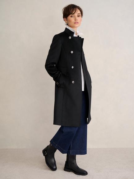 Hobbs Selina Double Breasted Pure Wool Coat, Black, Black