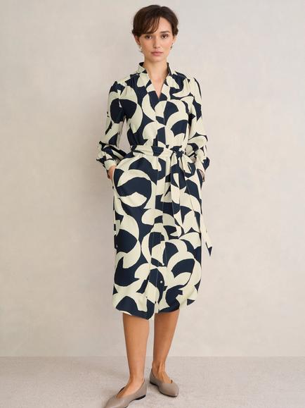 Hobbs Alisa Geometric Shirt Midi Dress, Blue/Multi, Blue/Multi