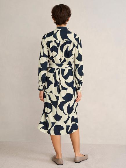 Hobbs Alisa Geometric Shirt Midi Dress, Blue/Multi - view 2, Blue/Multi