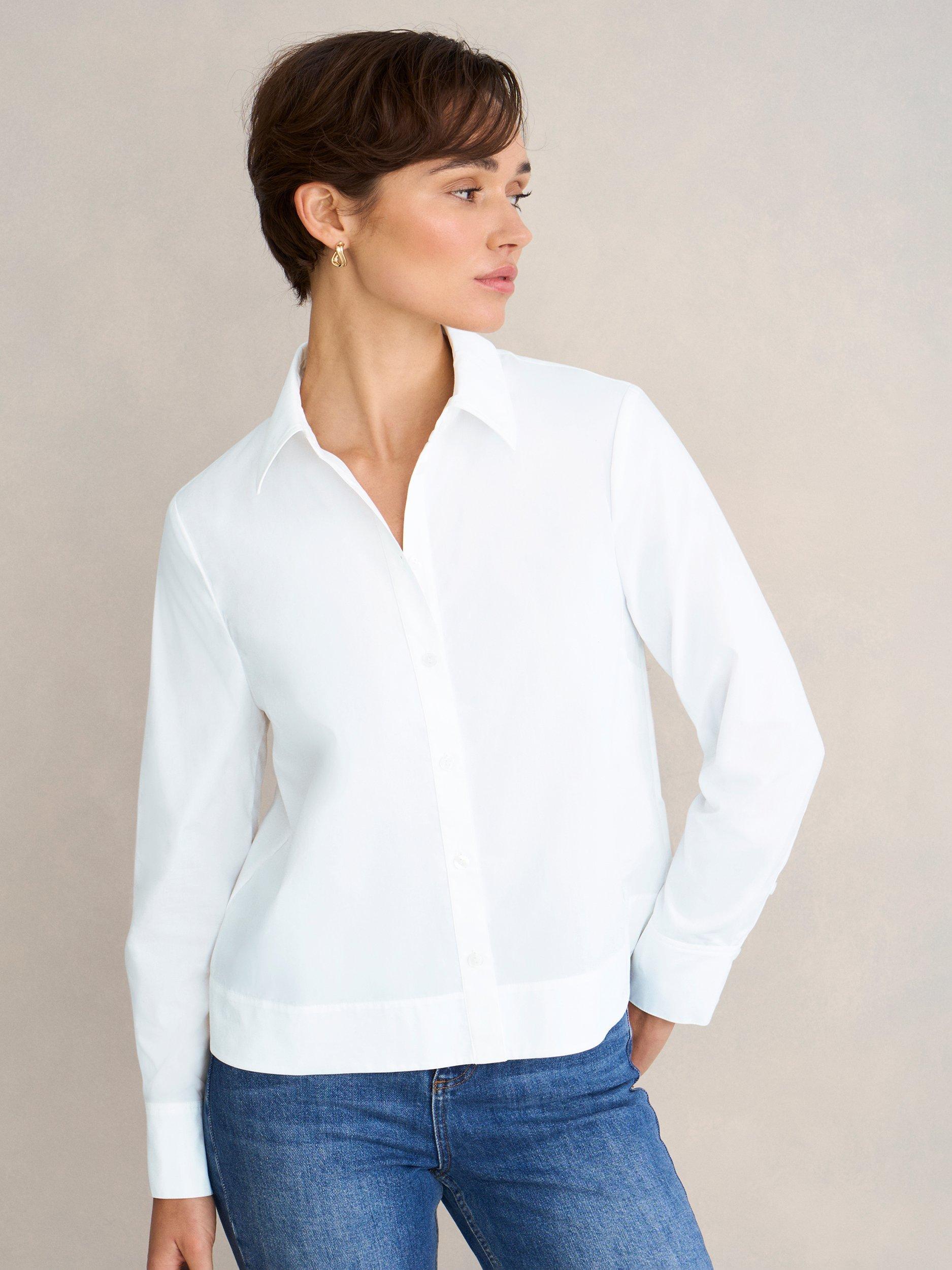 Product image 1 of 8, which shows Hobbs Andie Boxy Long Sleeve Shirt, White, 10