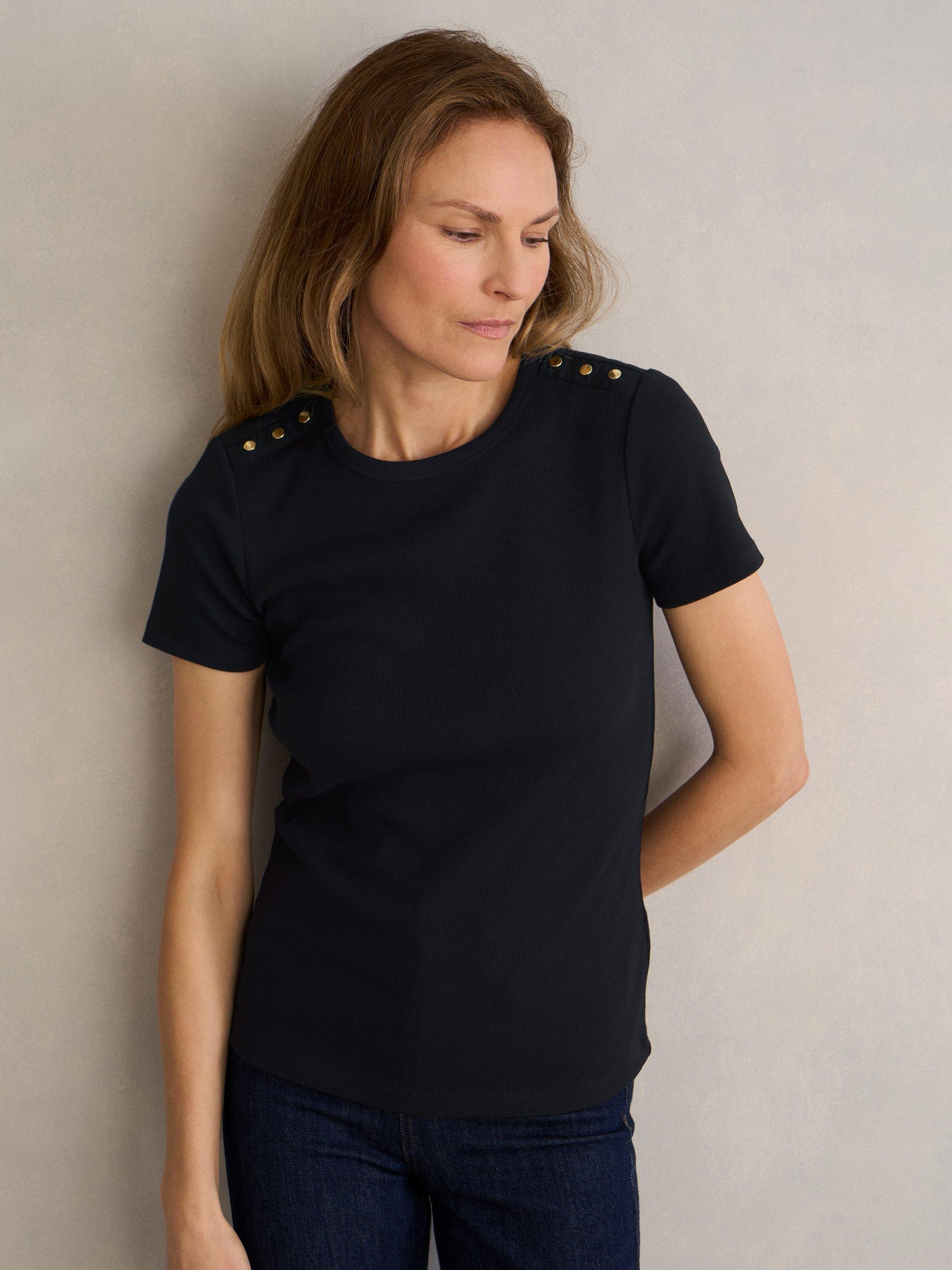 Product image 1 of 5, which shows Hobbs Eva Ribbed T-Shirt, Navy, L