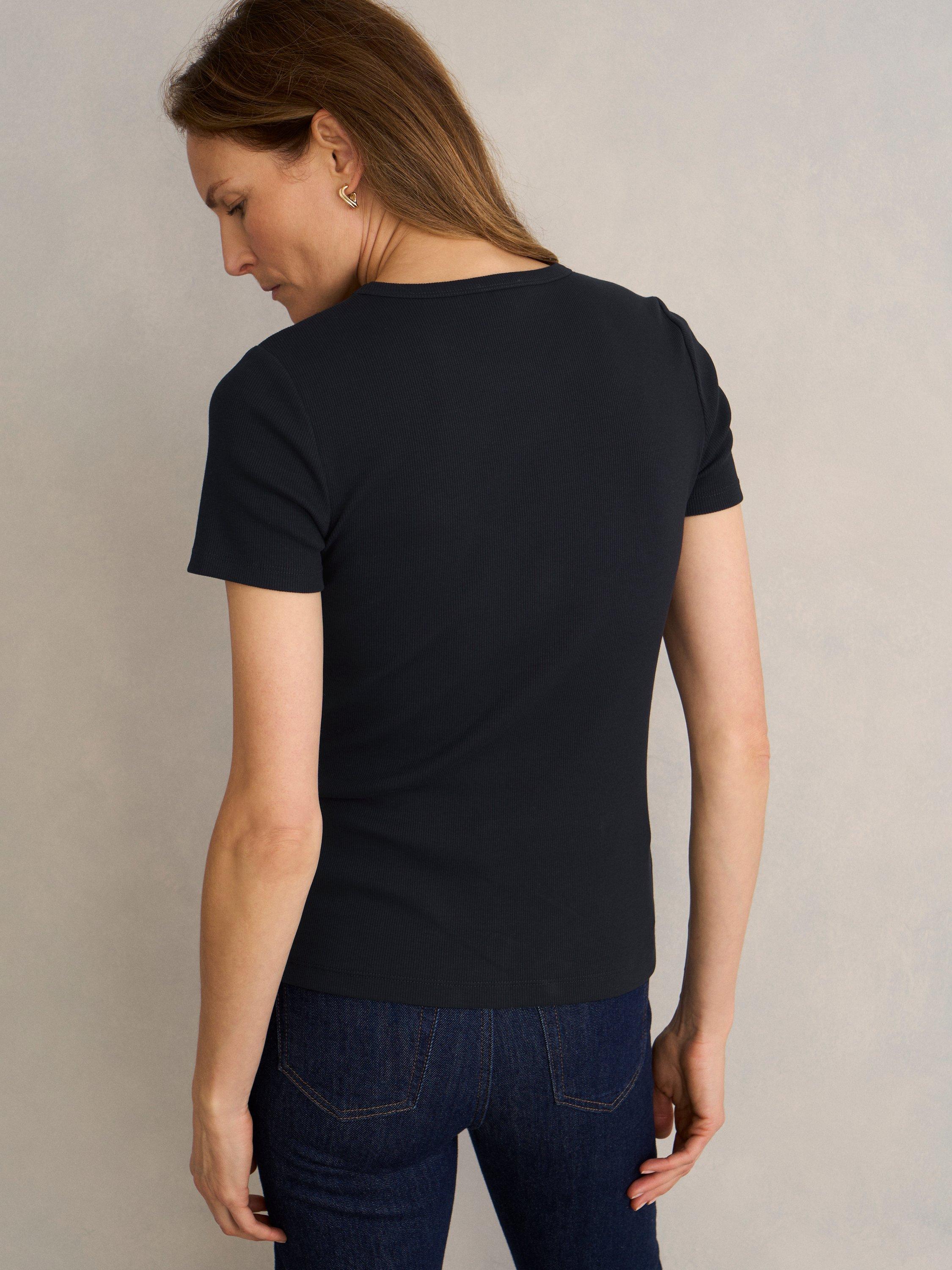 Product image 2 of 5, which shows Hobbs Eva Ribbed T-Shirt, Navy, L