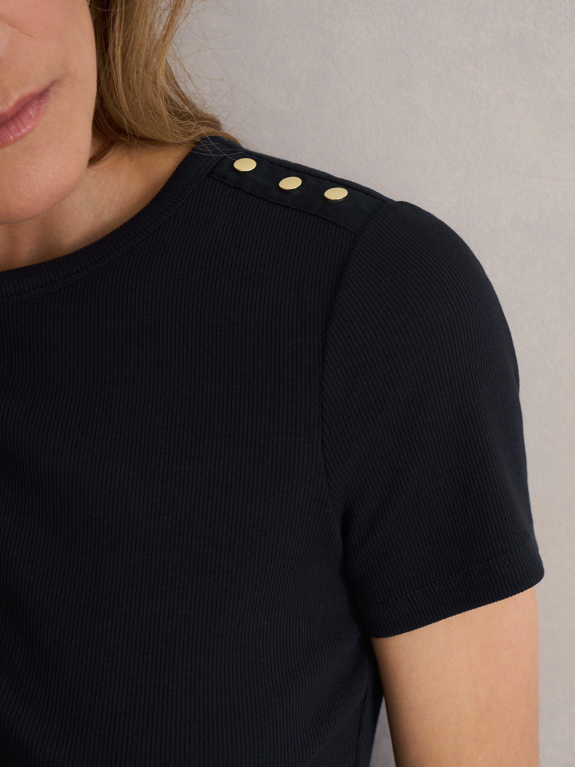 Product image 3 of 5, which shows Hobbs Eva Ribbed T-Shirt, Navy, L