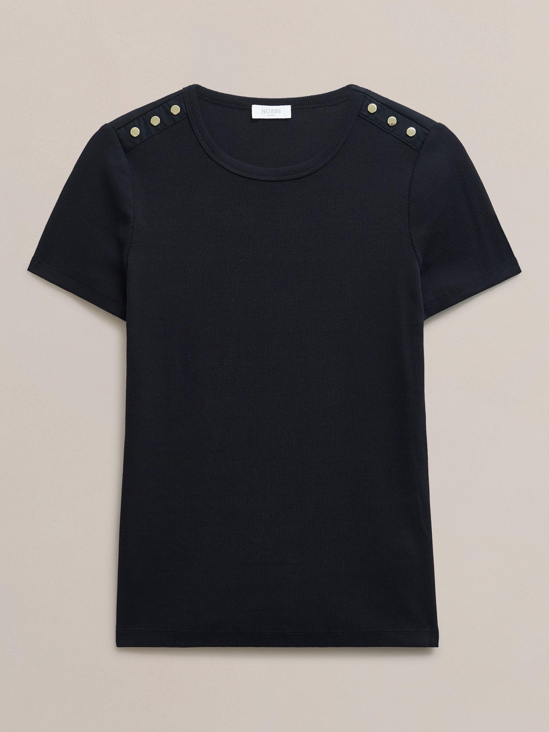 Product image 4 of 5, which shows Hobbs Eva Ribbed T-Shirt, Navy, L