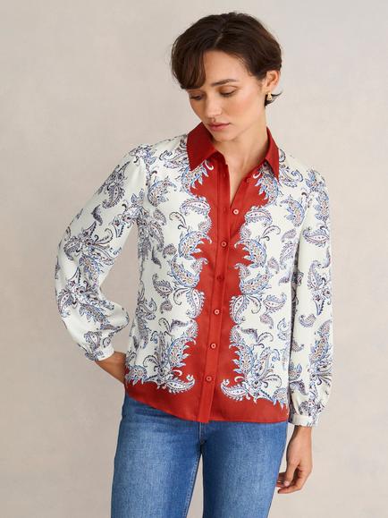 Hobbs Mariella Paisley Print Shirt, Cream/Multi, Cream/Multi