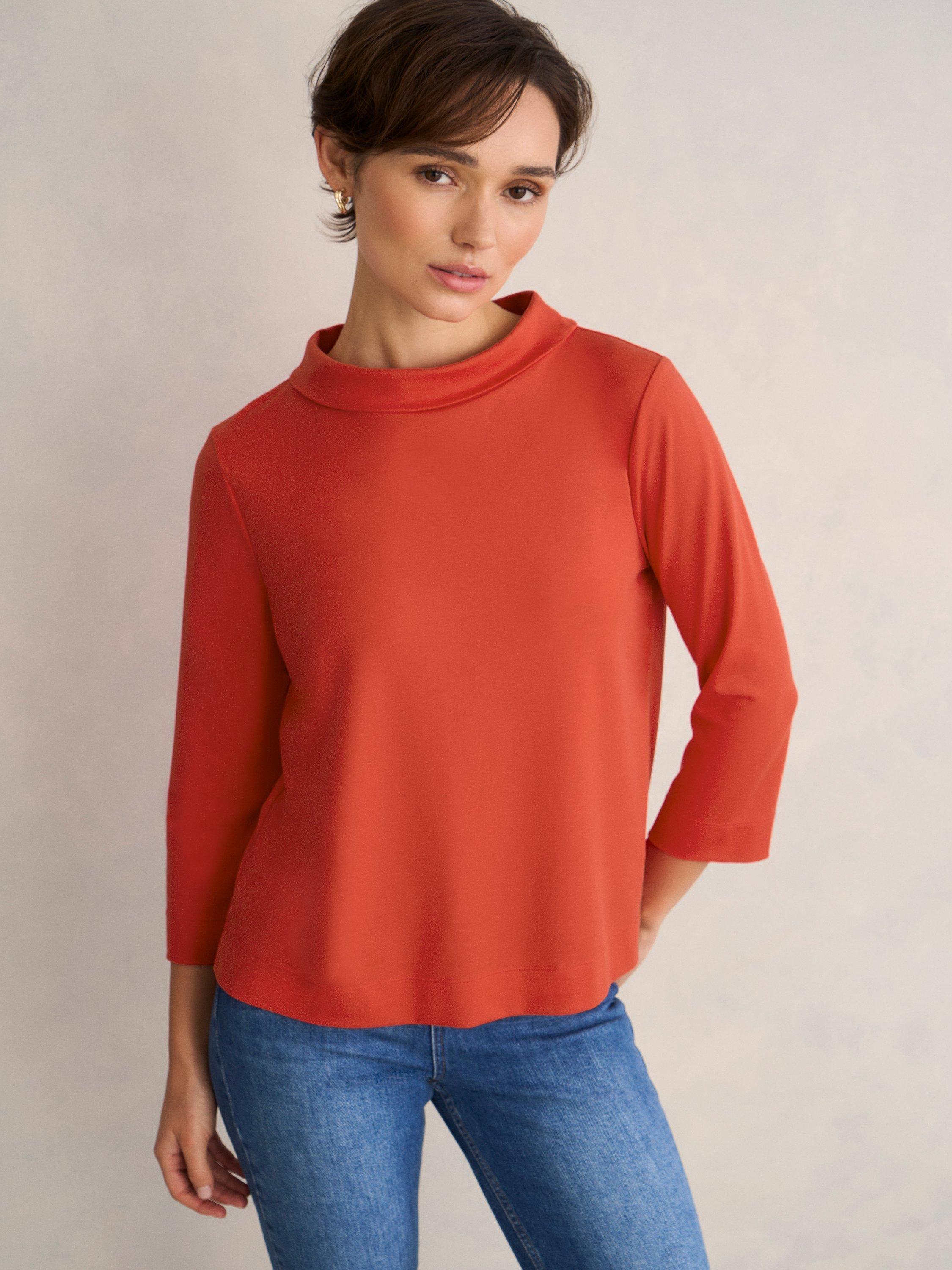 Product image 1 of 6, which shows Hobbs Catriona Ponte Relaxed Fit Top, Pepper Red, L