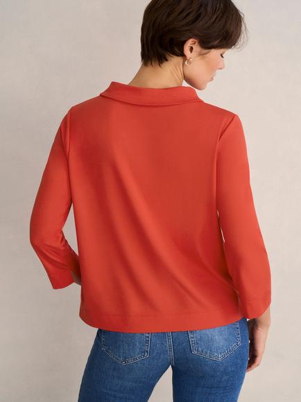 Hobbs Catriona Ponte Relaxed Fit Top, Pepper Red - view 2, Pepper Red