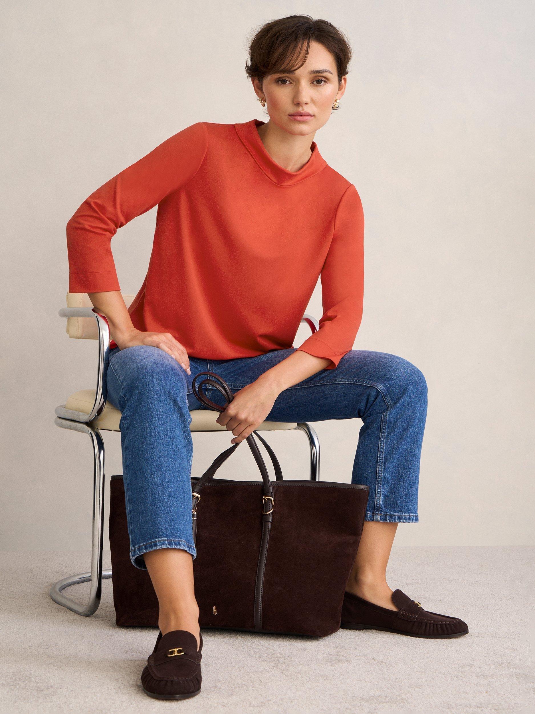 Product image 6 of 6, which shows Hobbs Catriona Ponte Relaxed Fit Top, Pepper Red, L