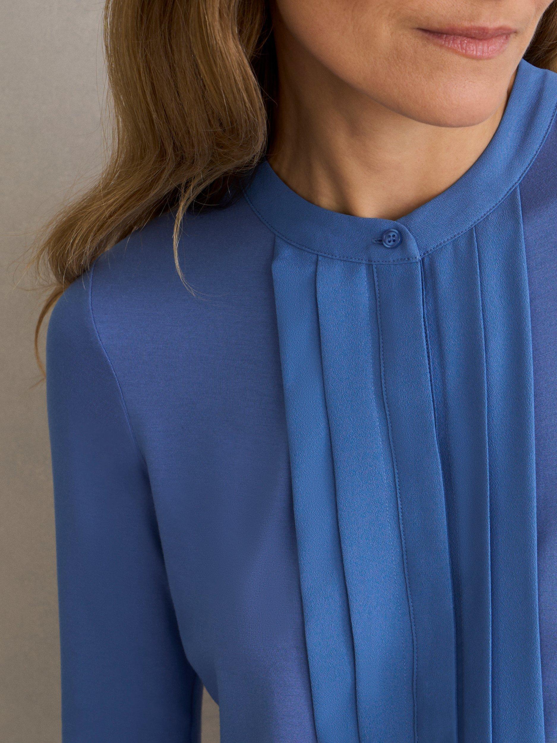 Product image 3 of 5, which shows Hobbs Tiana Pleat Front Top, Thistle Blue, L