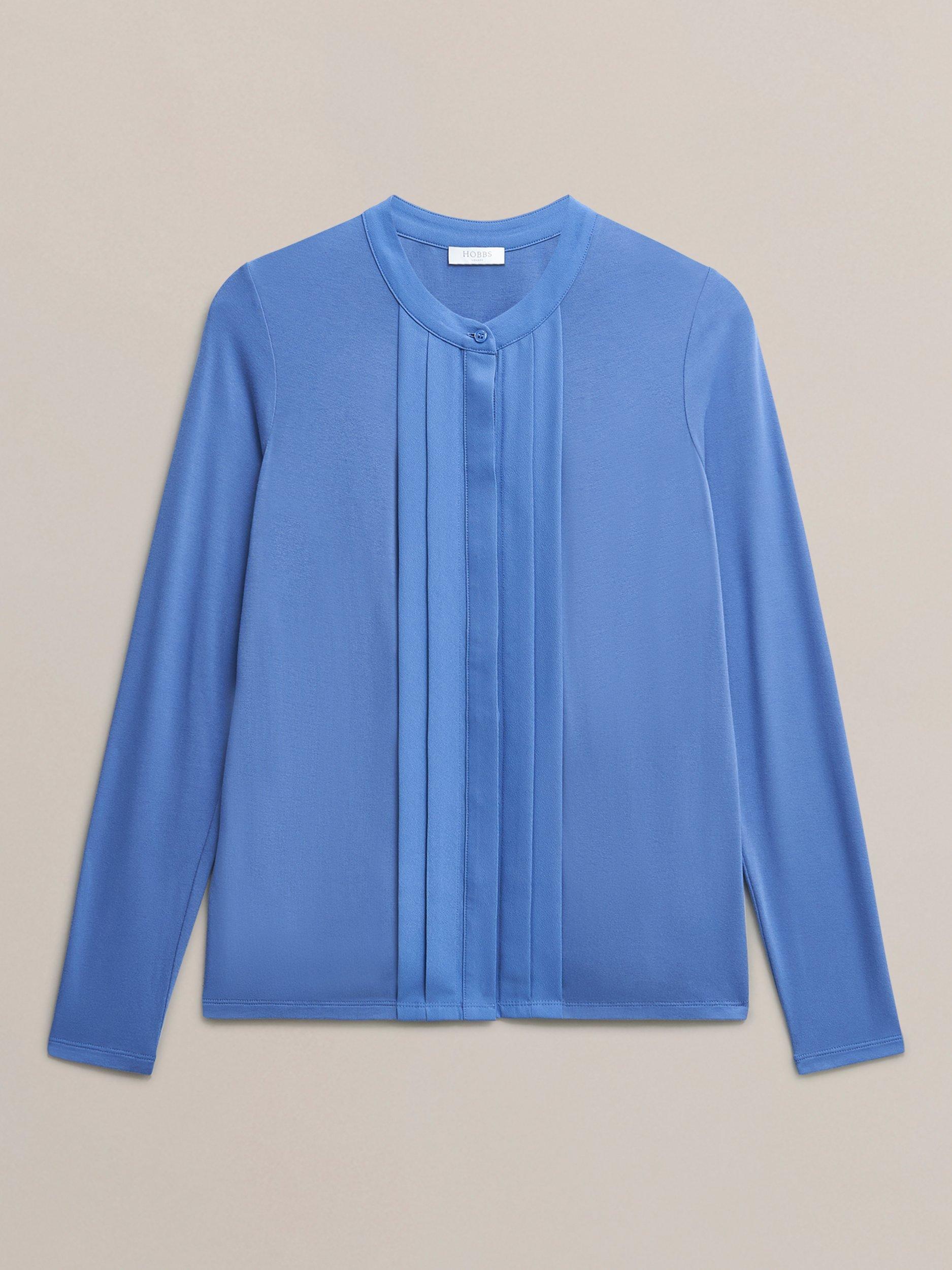 Product image 4 of 5, which shows Hobbs Tiana Pleat Front Top, Thistle Blue, L