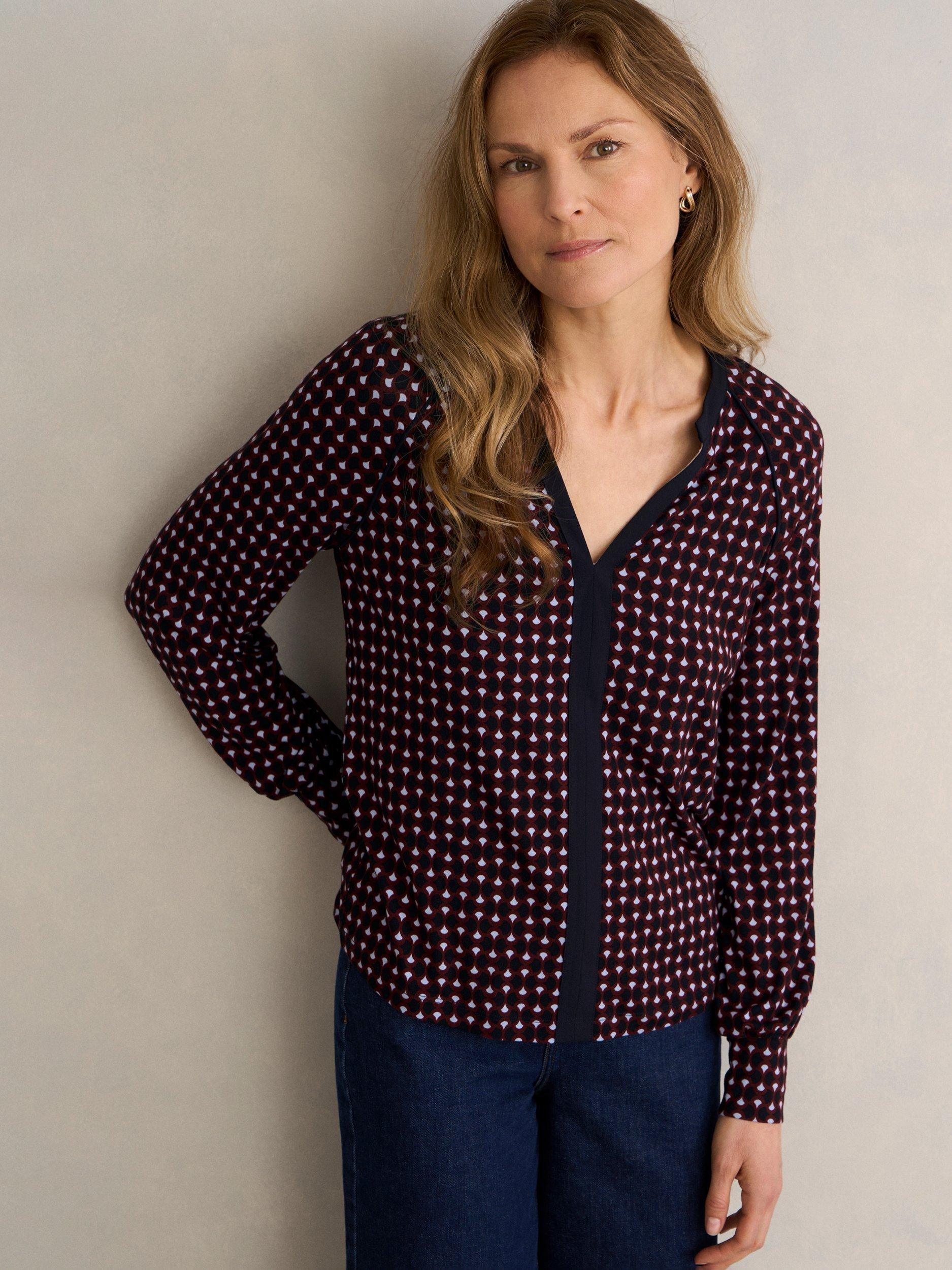 Product image 1 of 7, which shows Hobbs Zelia Geometric Top, Navy/Multi, L