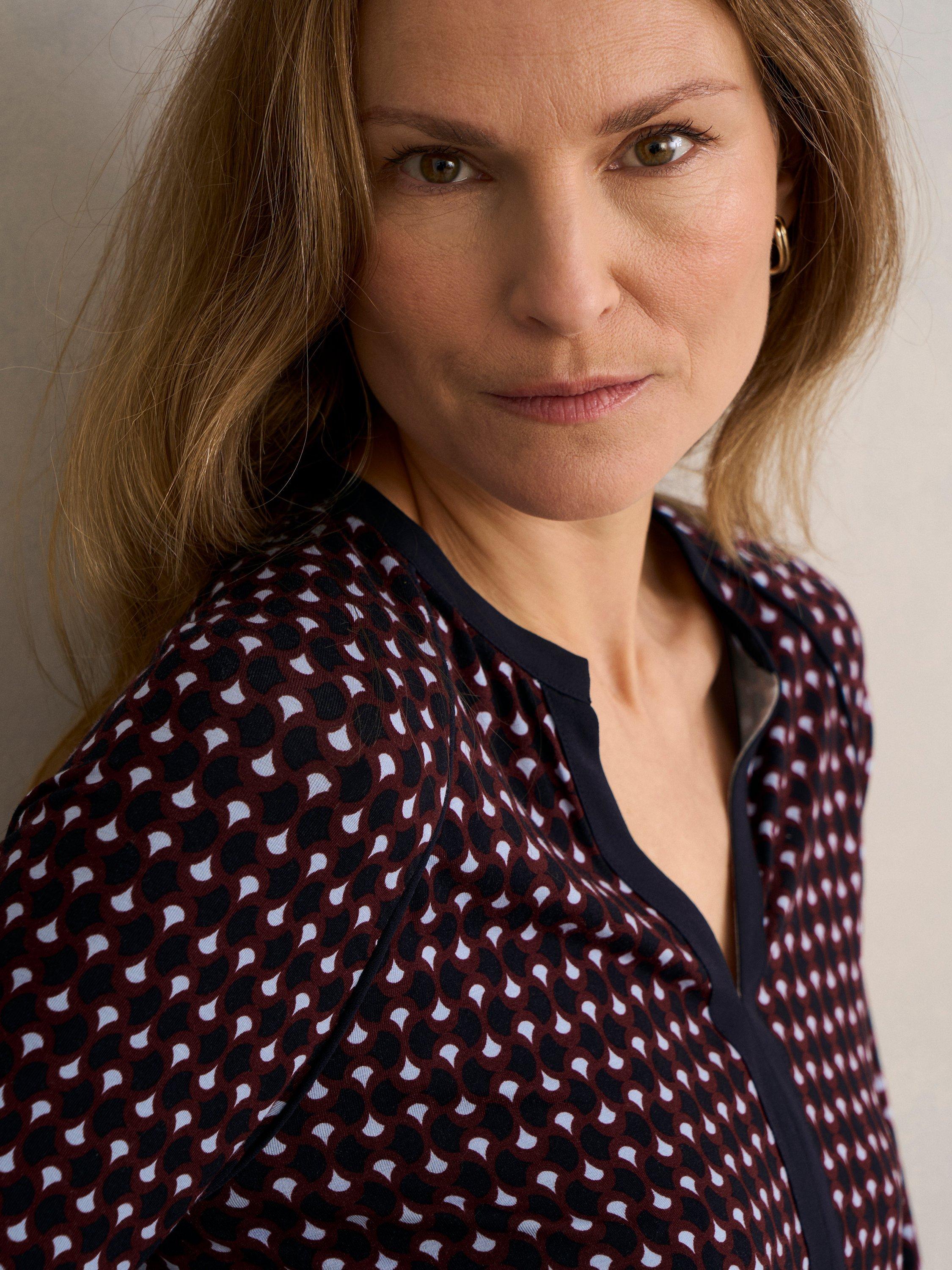 Product image 5 of 7, which shows Hobbs Zelia Geometric Top, Navy/Multi, L