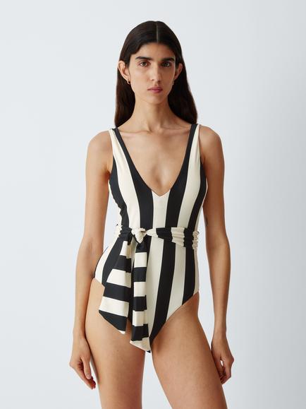 John Lewis Plunge Swimsuit, Mono Stripe, Mono Stripe