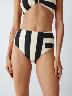 John Lewis High Waist Bikini Bottoms, Mono Stripe, Mono Stripe