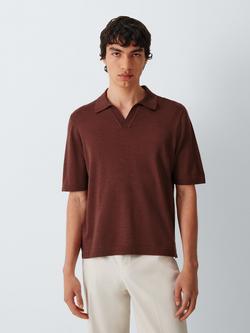 John Lewis Merino Wool Blend Short Sleeve Polo Shirt, Burgundy