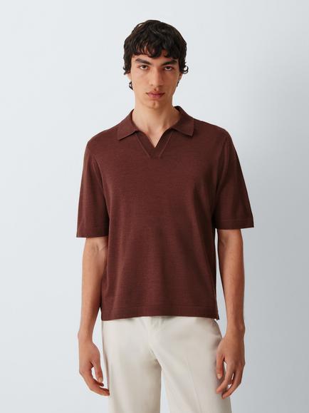 J.Lewis Merino Wool Blend Short Sleeve Polo Shirt, Burgundy
