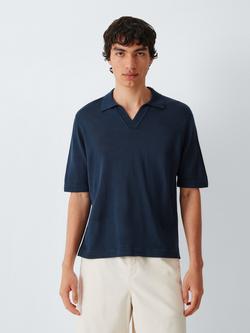 John Lewis Merino Wool Blend Short Sleeve Polo Shirt, Navy