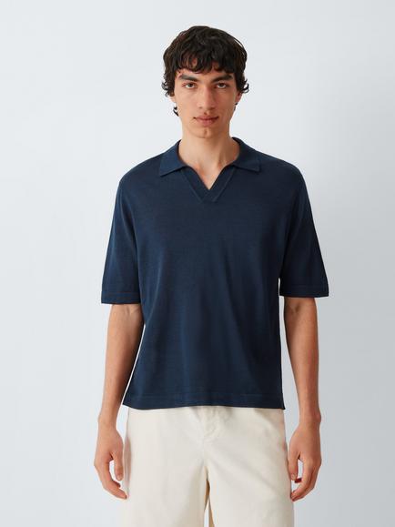 J.Lewis Merino Wool Blend Short Sleeve Polo Shirt, Navy