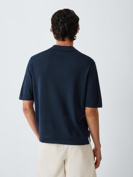 J.Lewis Merino Wool Blend Short Sleeve Polo Shirt - view 2, Navy