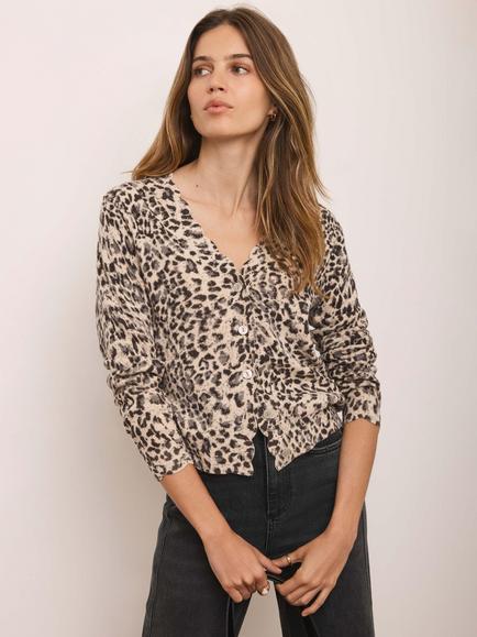 Mint Velvet V-Neck Leopard Print Cardigan, Brown Camel, Brown Camel