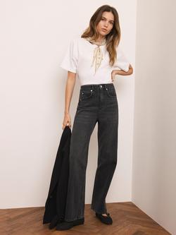 Mint Velvet High Rise Straight Jeans, Black, Black