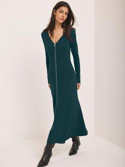 Mint Velvet Zip Detail Knit Maxi Dress, Dark Green, Dark Green