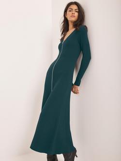 Mint Velvet Zip Detail Knit Maxi Dress, Dark Green - view 2, Dark Green