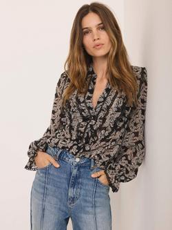 Mint Velvet Butterfly Print Ruffle Blouse, Blue Navy/Multi, Blue Navy/Multi