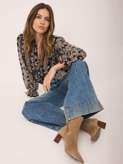 Mint Velvet Butterfly Print Ruffle Blouse, Blue Navy/Multi - view 2, Blue Navy/Multi