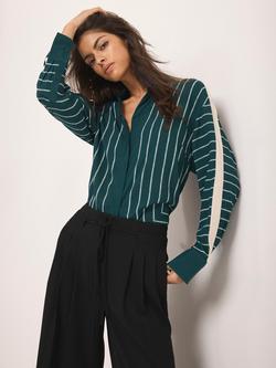 Mint Velvet Graphic Stripe Shirt, Dark Green, Dark Green