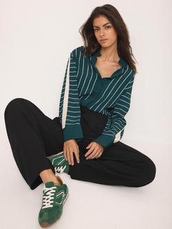 Mint Velvet Graphic Stripe Shirt, Dark Green - view 2, Dark Green
