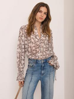 Mint Velvet Butterfly Print Ruffle Detail Shirt, Cream/Multi, Cream/Multi