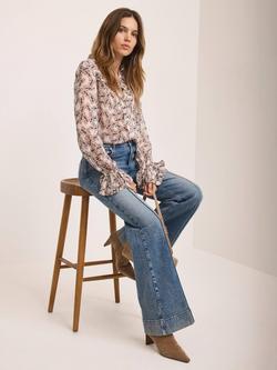 Mint Velvet Butterfly Print Ruffle Detail Shirt, Cream/Multi - view 2, Cream/Multi