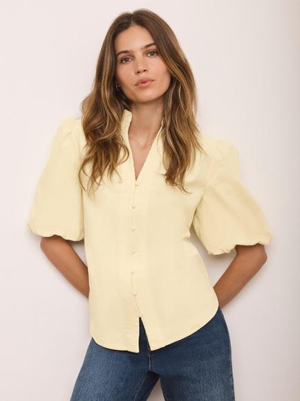 Mint Velvet Puff Sleeve Corduroy Shirt, Yellow, Yellow