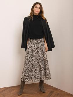 Mint Velvet Bias Cut Animal Print Midi Skirt, Brown Camel, Brown Camel