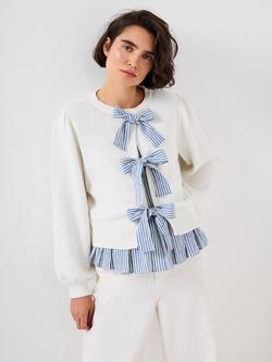Mint Velvet Crew Neck Bow Detail Jumper, Ivory/Pale Blue, Ivory/Pale Blue