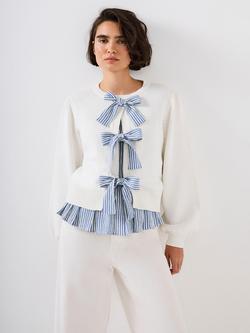 Mint Velvet Crew Neck Bow Detail Jumper, Ivory/Pale Blue - view 2, Ivory/Pale Blue