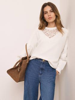 Mint Velvet Lace Detail Sweatshirt, White Ivory, White Ivory