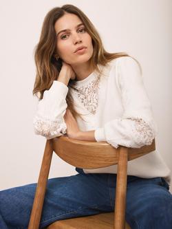 Mint Velvet Lace Detail Sweatshirt, White Ivory - view 2, White Ivory