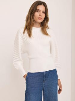 Mint Velvet Button Back Barrel Sleeve Knit Top, White Ivory, White Ivory