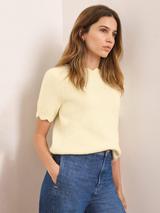 Mint Velvet Scallop Trim Knit Top, Yellow