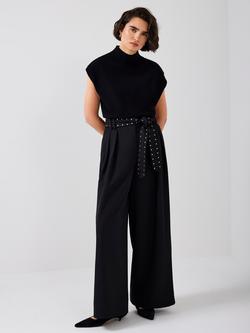 Mint Velvet Belted Wide Leg Tailored Trousers, Black - view 2, Black