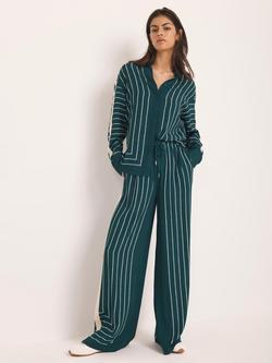 Mint Velvet Graphic Stripe Wide Leg Trousers, Dark Green, Dark Green