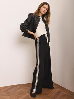 Mint Velvet Crochet Trim Wide Leg Trousers, Black - view 2, Black