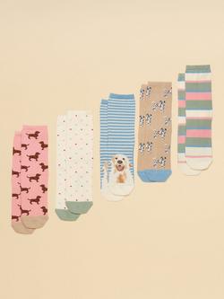 Joules Everyday Dogs Socks, Pack of 5, Multi, Multi