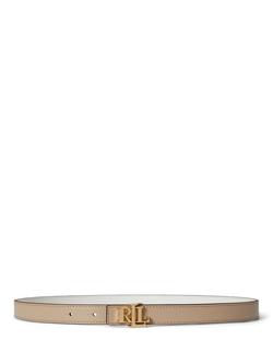 Lauren Ralph Lauren Leather Reversible Skinny Belt 20, Birch Tan/White, Birch Tan/White