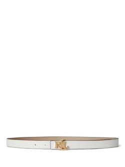 Lauren Ralph Lauren Leather Reversible Skinny Belt 20, Birch Tan/White - view 2, Birch Tan/White