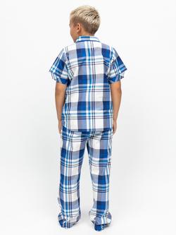 Minijammies Kids' Ashley Cotton Check Short Sleeve Pyjama Set, Dark Blue - view 2, Dark Blue