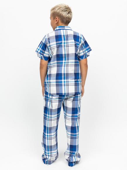 Minijammies Kids' Ashley Cotton Check Short Sleeve Pyjama Set, Dark Blue - view 2, Dark Blue