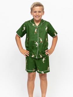 Minijammies Kids' Charlie Cotton Modal Blend Tennis Print Short Pyjama Set, Green, Green